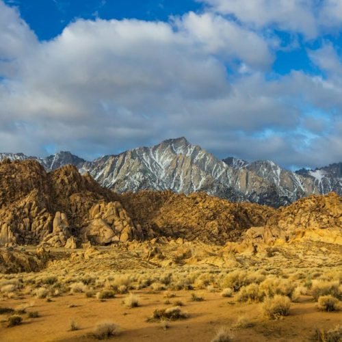 The Alabama Hills landscape with the high Sierra Nevada rising behind it