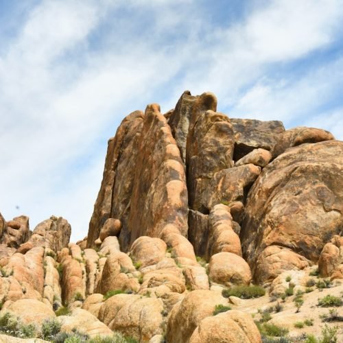 Rounded desert rock formations across the Alabama Hills in California